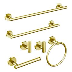 gold bathroom accessories set with towel ring, toilet paper holder and towel bar