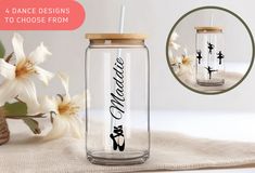 a glass jar with the words dance designs to choose from