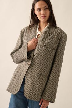 Pretty Smart Houndstooth Plaid Tweed Blazer - ShopPromesa Timeless Single-breasted Tweed Blazer, Timeless Tweed Single-breasted Blazer, Classic Tweed Jacket With Houndstooth Pattern, Tweed Jacket With Houndstooth Pattern For Business Casual, Tweed Blazer With Lapel Collar For Office, Office Tweed Blazer With Lapel Collar, Tweed Blazer With Houndstooth Pattern, Fall Tweed Jacket With Single Button And Suit Collar, Tailored Tweed Blazer With Houndstooth Pattern