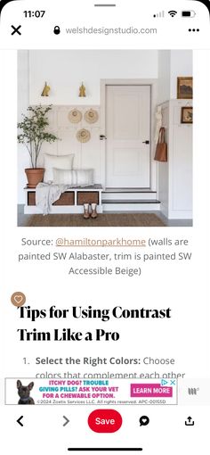 an image of a white door with the text tips for using contrast trim like pro