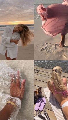 the collage shows two women in bathing suits and one is holding her hand out