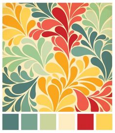 the color scheme for an art print with different colors and shapes, including red, green,