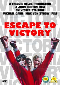 the movie poster for escape to victory with two men holding their fists in the air