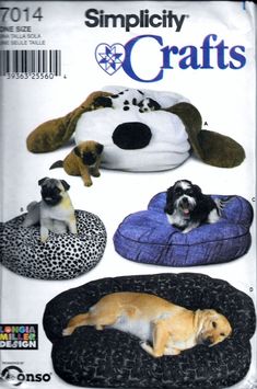 an advertisement for dog beds with dogs laying on them and the words simplily crafts written in large letters