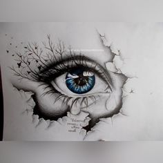 a drawing of an eye looking through a hole in the paper