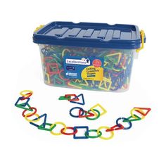 a container filled with lots of colorful plastic letters and numbers