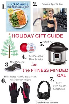 the ultimate holiday gift guide for the fitness minded gal is featured in this postcard