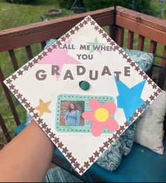 a decorated graduation cap with the words, fall me when you graduate and stars on it