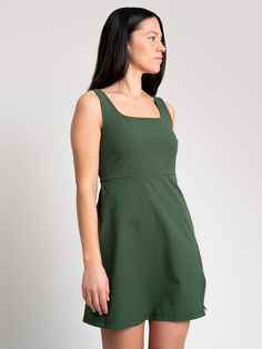 Designed for outdoor adventures  the alder Get Dirty Dress 2.0 can keep up with all your summer plans  whether you're climbing a mountain  camping in the forest or chilling on the patio. Hiking Dress, Climbing A Mountain, Outdoor Dress, Utility Romper, Mountain Camping, Garment Factory, Ponte Dress, Summer Plans, Essential Dress