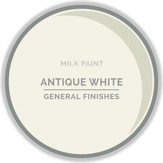 a white paint with the words, antique white general finishes