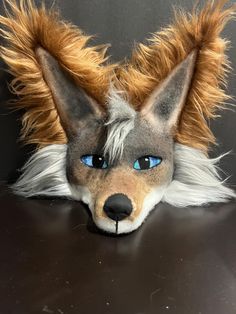 Handpainted felted therian mask with faux fur accents made on a cat mask base Masquerade Mask With Whiskers, Coyote Therian, Mask Cat, Therian Mask, Animal Mask, Cat Base, Oyster Bay, Costume Masks, Cat Mask