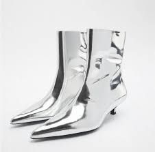 ZARA Silver Metallic Leather Ankle Boots | eBay Zara Ankle Boots, Ankle Cowboy Boots, Knee High Boots Flat, Low Heel Ankle Boots, Silver Boots, Metallic Boots, Zara Boots, Chunky Heel Ankle Boots, Velvet Boots