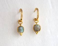 PAVE DIAMOND HOOPS LABRADORITE EARRINGS,  #labradorite #goldhoops #finejewelry #goldearrings #14k #diamonds #highendjewelry #soniatonkin Labradorite Gemstone Earrings, Elegant Everyday Labradorite Earrings, Gold Labradorite Earrings, Handmade Gold Labradorite Earrings, Blue Gemstone Labradorite Earrings, Gold Hoops