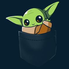 a baby yoda in a pocket with its eyes wide open