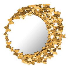 a mirror that is made out of gold leafy shapes and has a white background