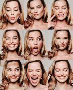 many different pictures of a woman making funny faces