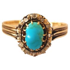 Antique russian turrquoise ring centered with light blue oval turquoise flanked with little rose cut diamonds in detailed work on ring sides ring head diameter 10.30mm ring was made in st petersburg russia 1870/1890.c during the imperial russian era hall marked 56 and st petersburg assay mark Russian Ring, St Petersburg Russia, Petersburg Russia, Rose Cut Diamond, Jewelry Lover, St Petersburg, Solitaire Ring, Rose Cut, Gold Ring