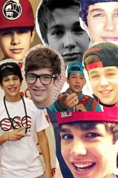 a collage of young men with hats and glasses