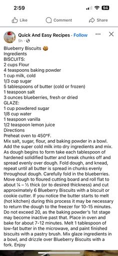 the recipe for blueberry muffins is shown on an iphone