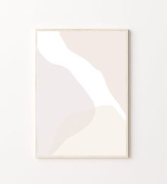 an abstract painting on a white wall with a light pink background and neutral shapes in the middle