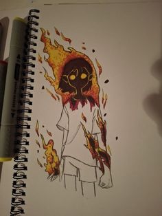 a drawing of a girl with fire coming out of her face