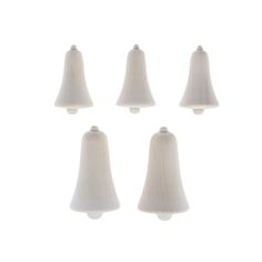 six white ceramic bells on a white background