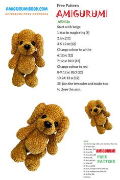 the instructions for how to make an amigurm dog stuffed animal with pictures on it