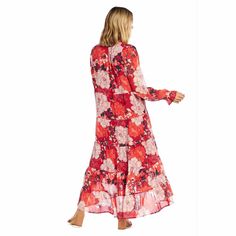 Our Simone Red Floral Maxi Dress is a flattering fit for all the events on your calendar. The chiffon tiered maxi dress features a ruffle collar, high-low hem, semi-sheer sleeves with flutter detail, and arrives fully lined. The dress measures approximately 44 1/2" from shoulder to hem on size small. Dress Features Ruffle collar Semi-sheer sleeves Fully lined Fit Details High-low hem Measures approximately 44 1/2" from shoulder to hem on size small. Hits 5'7 model mid-calf Model Details - Cam We Red Floral Maxi Dress, Maxi Dress Red, Tiered Maxi Dress, Ruffle Collar, Small Dress, Sheer Sleeves, Floral Maxi, High Low Hem, Dress Red