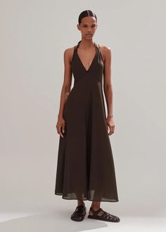 Sheer Halterneck Maxi Slip Dress Dark Chocolate Brown Black And Brown Dress, Ankle Sleeve, Orchid Purple, Dark Chocolate Brown, Luxury Dresses, Maxi Slip Dress, Now And Forever, Luxury Dress, Brown Dress