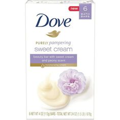 Pack of 3 for the UPC: 011111529052 Dove Purely Pampering Sweet Cream Beauty Bar with _ moisturizing cream is infused with the warm, enticing fragrance of sweet cream and peony that delights your senses as it washes away the day. Wondering how to get smooth skin? With the right products, getting the glowing, radiant skin that we all want can start right at the beginning of your routine, in the shower - and you can treat yourself a little, too. #1 Dermatologist Recommended Bar 1/4 moisturizing cr Dove Purely Pampering, Dove Bar, Cream Peony, Dove Beauty Bar, Dove Soap, Dove Beauty, Gentle Skin Cleanser, Sweet Cream, Rose Oil