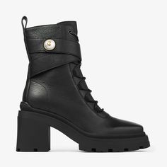 Crafted from leather, the Noemi boot elevates a timeless combat boot style with a pearl adorned strap. Designed with a square toe and bold platform sole. Plain Fashion, Jimmy Choo Boots, Combat Boots Style, Fair Outfits, Boot Design, Leather Biker Boots, Shoes Boots Ankle, Boot Style, Combat Boot