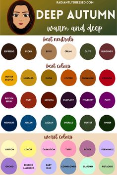 Warm Autumn Outfits For Summer, Warm Summer Color Palette, Deep Autumn Colors, Warm Autumn Color Palette, Deep Autumn Palette, Fashion Study, Autumn Skin