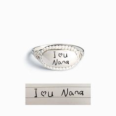 Handwritten Signature Ring Sterling Silver Keepsake Jewelry With Engraved Text, Sterling Silver Jewelry With Engraved Text For Keepsake, Sterling Silver Engraved Keepsake Jewelry, Personalized White Sterling Silver Ring, Meaningful Silver Jewelry With Custom Text, White Sterling Silver Ring For Personalized Gift, Personalized White Signet Ring, Personalized White Gold Signet Promise Ring, Personalized White Sterling Silver Engraved Ring