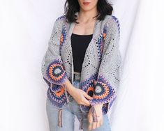 Childrens Scarf, Colorful Cardigan, Gray Crochet, Colored Cardigans, Crochet Jacket, Crochet Woman, Style Cardigan, Boho Stil, Estilo Boho