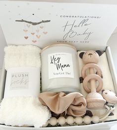 Expecting moms will absolutely love this thoughtful, sweet, mama and baby gender neutral gift.  Are you looking for the perfect gift for someone you love, a coworker, neighbor, teacher, friend, bestie, mom, sister, aunt, or any loved one? Choose this curated mama and baby gift box perfect for any expecting mama. All our boxes are hand packed with the highest quality of comfort items. This box includes the cutest items that will coordinate with any baby nursery.  The wooden detail and mixed mater Pregnancy Care Package, Mom Trends, Postpartum Gift, Comfort Items, Pregnancy Gift Box, Wooden Rattle, Mom Gifts Box, Baby Shower Gift Box, Gender Reveal Gifts