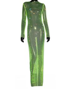 Neon green rhinestone embellished see-through maxi dress. This dress is one size. Size Bust: 29”-38” Hip: 35”-38” Length: 58” Green Sheer Dress For Party, Green Sheer Party Dress, Green Sheer Maxi Dress, Green Sheer Maxi Length Dress, Embellished Green Maxi Dress For Summer, Glamorous Embellished Green Maxi Dress, Green Embellished Maxi Dress For Prom, Glamorous Green Maxi Dress, Green Sequin Maxi Dress For Evening