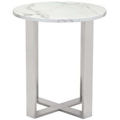 a white marble side table with metal legs