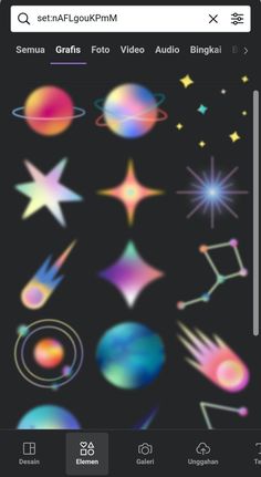 an iphone screen showing the icons for different types of stars, planets and other objects