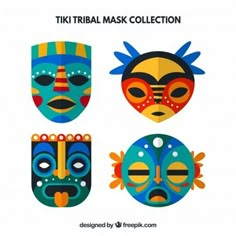 four masks with different designs on them