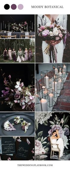 a collage of photos with flowers and candles in them, including the bride's bouquet