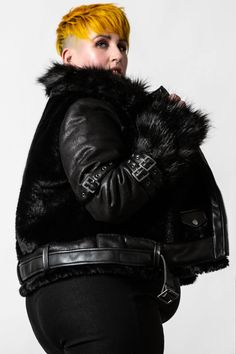 ALCHEMY. ﻿Hiding away from the rest of the world. - Faux Fur.- Aviator Style.- Metal Hardware.- Zip Front.- Buckles.Keep warm while serving serious looks in our 'Alchemy' aviator jacket. This one-of-a-kind jacket features mixed faux fur and faux leather details for a warm and comfortable fit. Complete with buckle and zip details. This is a must-have piece for any winter wardrobe!Mix and match as your heart desires!Wash Cold - Gentle Cycle.With KILLSTAR Branding, 80 Acrylic, 20% Elastane. Gothic Biker Jacket For Winter Alternative Fashion, Black Leather Jacket For Winter Alternative Fashion, Winter Cosplay Biker Jacket With Long Sleeves, Black Winter Outerwear For Larp, Long Sleeve Biker Jacket For Cosplay In Winter, Long Sleeve Biker Jacket For Cosplay, Winter, Winter Long Sleeve Biker Jacket For Cosplay, Gothic Biker Jacket For Alternative Fashion In Winter, Winter Biker Outerwear For Cosplay