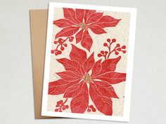 Christmas Card - Poinsettia - Linocut Art Supplies Gift, Christmas Blocks, Print Christmas Card, Linoleum Print, Linocut Printmaking, Handmade Christmas Card, Hand Carved Stamps, Linocut Art, Handmade Greeting Cards