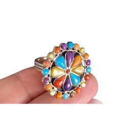 "925 Turquoise MOP Coral Cluster Ring Size 12 Gemstone Southwestern. Condition is \"Pre-owned\".  The ring is in good condition and is size 12. Weighs 13.3g and is stamped 925 T Philippines on the back of the ring.  Please check your pictures as they are part of the description and please ask questions prior to purchase.  If I advertise a piece as gold or silver and it is unsigned or unmarked then it has been tested to ensure purity and quality. Finally, your feedback is important to us. If you Multi Gemstone Ring, Blue Band, Blue Gemstones, Multi Stone Ring, Blue Bracelet, 925 Jewelry, Multi Stone, Cluster Ring, Silver Blue