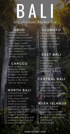 the bali travel guide is shown in black and white