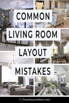 a collage of living room layouts with the words common living room layout mistakes