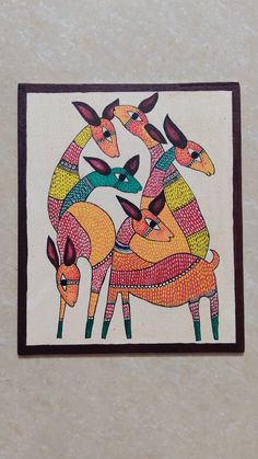 an image of a painting on the wall with animals in it's colors and shapes