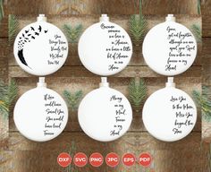 six personalized christmas ornament ornaments with names and birds on them, set of four