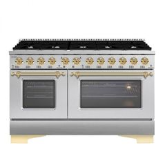 a silver stove top oven with two burners and one door on the right side