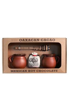 the mexican hot chocolate gift set is in its box