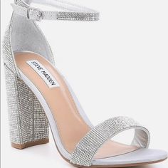 Never Worn Size 7.5 In Perfect Condition. Brand New Steve Madden Sparkly Silver Rhinestone Heels With Ankle Strap And Ankle Support Steve Madden Silver Rhinestone Heels, Hoco Heels, Homecoming Heels, Silver Rhinestone Heels, Homecoming Shoes, Fancy Heels, Formal Heels, Heels Prom, Dr Shoes